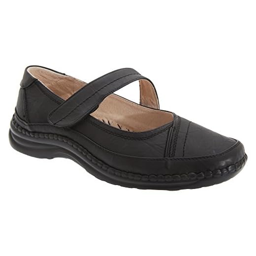 Boulevard Apparel Group Passform extra bred Mary-Jane-skor med kardborreband för kvinnor, svart, 39 EU