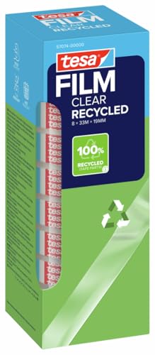 tesafilm eco & Clear Transparent Self-Adhesive Tape - Environment-Friendly, Solvent Free, Age Resistant Office Tape with Strong Adhesion, 33 m x 19 mm - Pack of 8