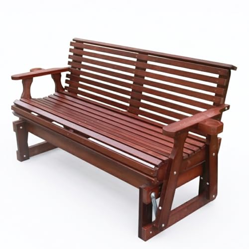 Beneouya 5FT Outdoor Glider with Cupholders High Roll Back 3-Seater Glider Chair Outdoor Glider Bench with 800 LBS Capacity for Backyard Porch Balcony Dark Brown