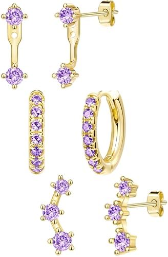 Trendy Small Earrings Stack for Women, 3 Pairs Gold Plated Hypoal...