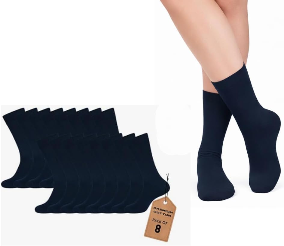 Dress Socks for Women Cotton Blend Cushioned Dress Socks Soft Solid Mid-Calf Running Socks