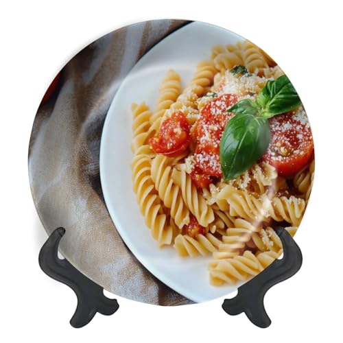 Decorative Plates for Display Delectable Freshly Cooked Fusilli Pasta Tomato Sauce Kitchen Table Gift Plates Ceramic Collections Plates Hanging Artwork for Living Dining Room Kitchen Souvenir