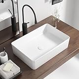 Rectangular Vessel Sink 20 Inch Above Counter - White Ceramic Rectangle Countertop Bathroom Sink, 20' x 13.5' Modern Vanity Art Basin Porcelain Hand Was