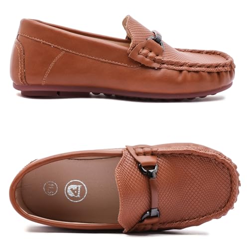 DADAWEN Boys Girls Soft Leather Loafer Casual Slip-On Moccasin Flats Dress Shoes Penny Boat Shoes School Wedding Church Loafers (Toddler/Little Kid/Big Kid)3