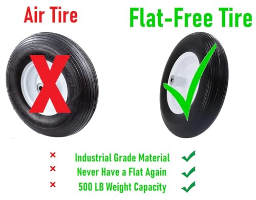 NATIONAL STANDARD Flat Free Wheelbarrow Wheel 16" - 500 lbs. Load Rating - for 6 & 8 Cubic ft. wheelbarrows Including Jackson, True Temper, Ames, Ace - 5/8" axle - LIFE TIME WARRANTY