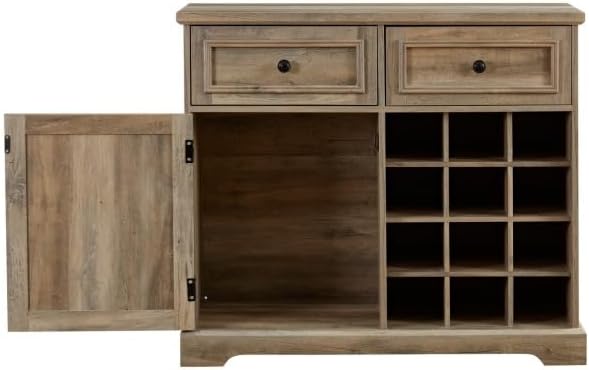 Farmhouse Buffet Cabinet with 2 Drawers, 35" H Wine Bar Cabinet with Removable Wine Racks and Storage Shelves, Liquor Coffee Bar Cupboard, Rack for Living Room, Kitchen (Gray & Two Drawers)