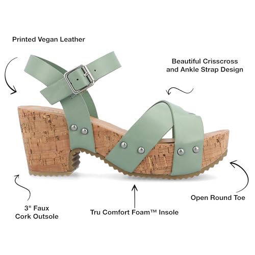 Journee Womens Crisscross Studded Chunky Block Cork Heel Buckle Ankle Strap Open Round Toe Valentina Platform2