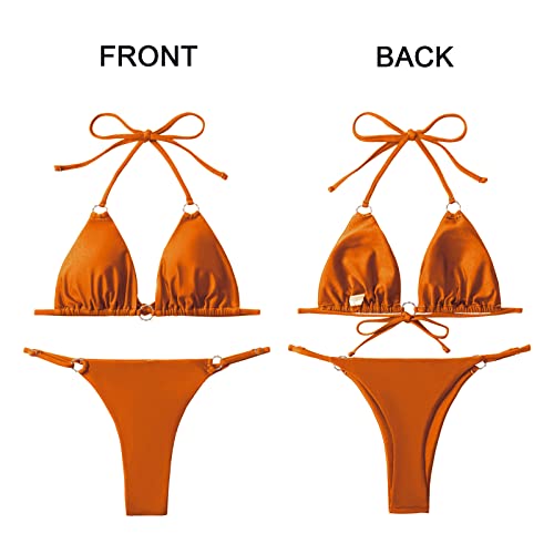 Image of MIKETAI Sexy Bikinis for Women 2 Piece Bikini Spaghetti Strap Swimsuits Solid Color Bathing Swimwear Triangle Bathing Suit