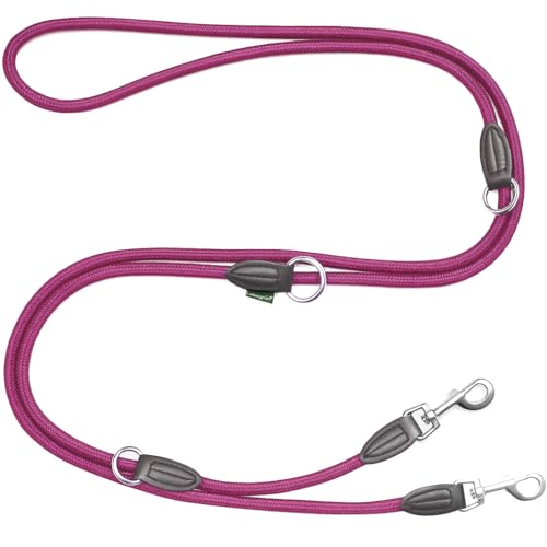 Leisegrün Verstellbare Hundeleine 3m - Robuste Nylon Doppelleine für mittelgroße bis große Hunde, 200kg Zugkraft, 2 Karabiner - Himbeere