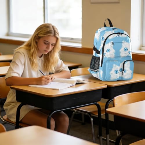 Mochila para laptop con estampado de gato blanco y compartimentos de negocios de 17.5 pulgadas 6