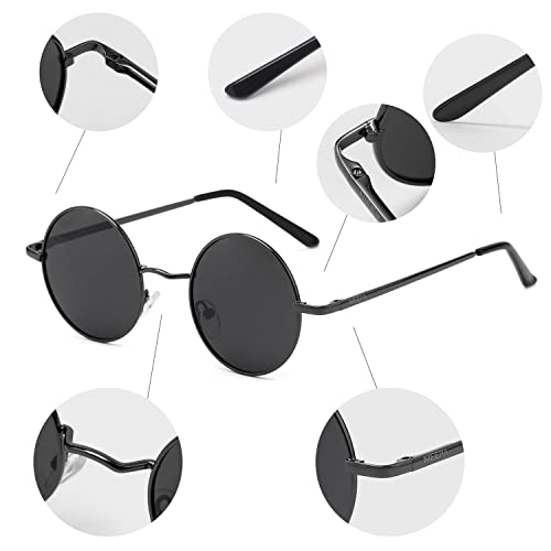 NIEEPA Round Polarized Hippie Sunglasses Small Circle Sun Glasses For Men Women Driving Golf Vintage (Black/Grey+Gold/Grey)