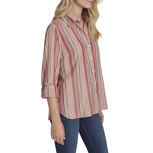 Image of Nautica Women's Button Front Long Sleeve Roll Tab Shirt