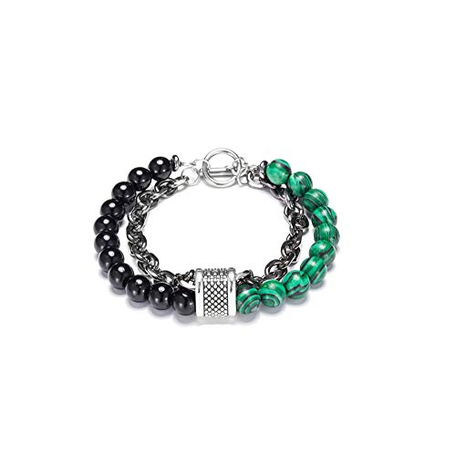 Naturstein Männer Armband Nie verblassen Stahl hochwertige Naturstein Perlen Edelstahl Armbänder männlichen Schmuck,Geschenk,Grün