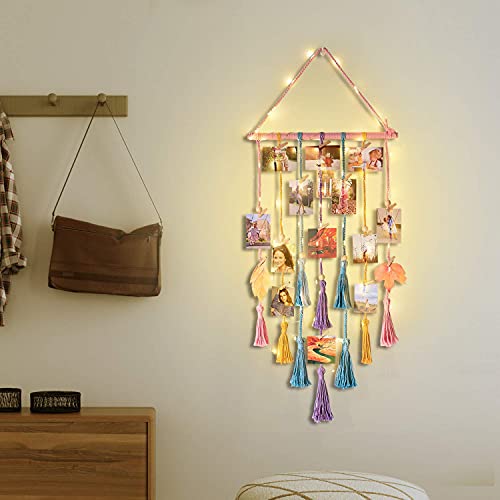 Room Decor For Teen Girls, Hanging Photo Display Macrame Picture Collage Wall Decor, Boho Decor For Bedroom Apartment Dorm Room With Remote String Light, Christmas Birthday Gifts For Teenage Girls #TOP6