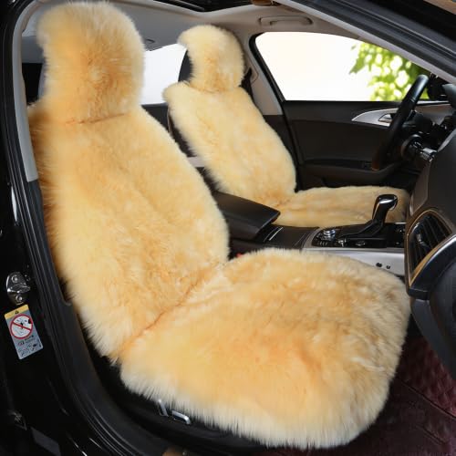 Image of OGLAND Fluffy Sheepskin Car Seat Covers for Soft Auto Fur Pet Cushion Pad
