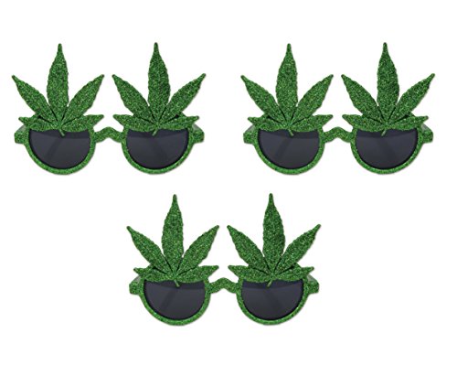 Beistle Glittered Weed Glasses Green Novelty Costume Eyewear Adult Size 3 Pack