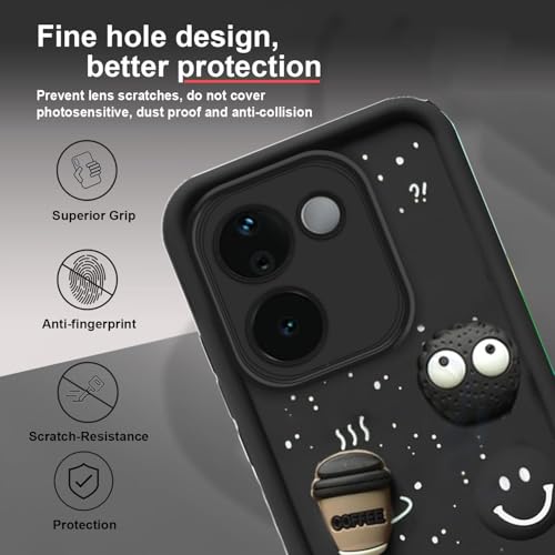 Image of GoldKart Back Case Cover Compatible for iQOO Z9s Pro 5G / Vivo T3 Pro 5G | Cute Fun Cartoon 3D Ball Coffee Silicone Case | Full Body Protection Back Cover - Black