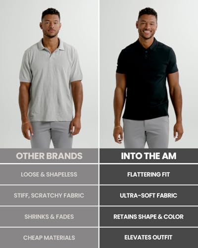 INTO THE AM Polo Shirts for Men - Slim Fit Short Sleeve Collared Shirt S - 4XL Fitted Collar Polos for Work4