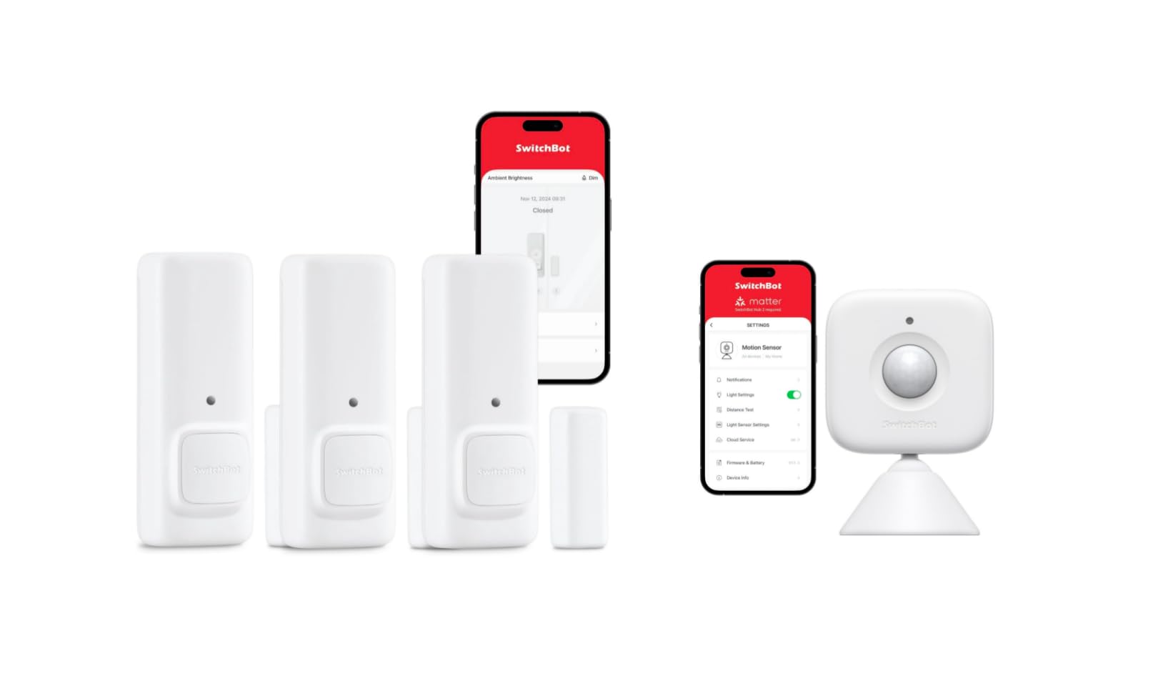 SwitchBot Tür-/Fensterkontaktsensor 3er Pack + Bewegungssensor Set – Komplettes Haussicherheitssystem: Tür- & Fensterüberwachung mit Bewegungserkennung und Alarm, Kabellos, Batteriebetrieben, Alexa ko