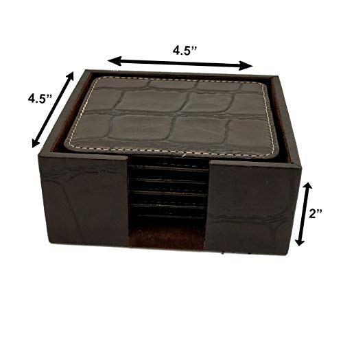 Image of Genuine Leather Square Shaped Coasters Set of 6| Heat-Resistant, Durable & Non-Slip Coasters for Home & Office I Perfect for Any Beverage (Color - Brown)
