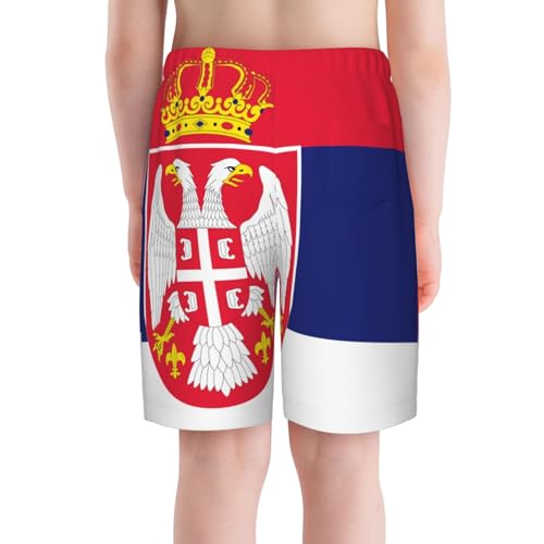 Wave Striped Serbian Flag Teen Boy's Summer Beach Shorts Quick Dry Swim Trunks Running Sports Shorts2