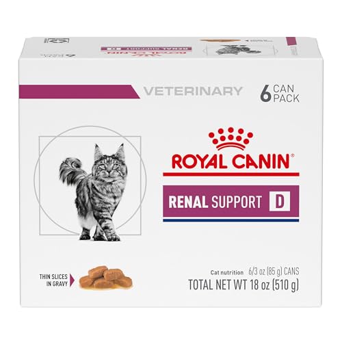 Royal Canin Veterinary Diet Feline Renal Support D Adult Thin Slices in Gravy Cat Food, 3 oz (Pack of 6)