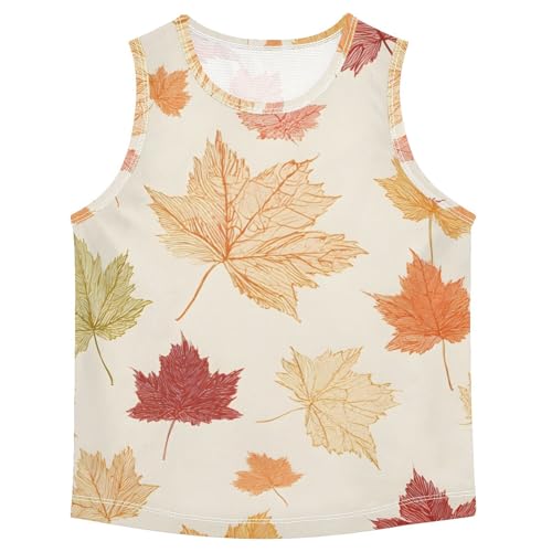 Bolaz Boys Athletic Quick Dry Tank Top Sleeveless Workout T Shirts Age 11-15,Maple Leaf Pattern