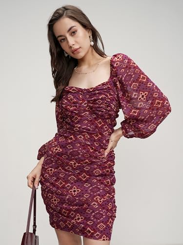 Image of Tokyo Talkies Women's Three-Quarter Sleeves Sweet Heart Neck Printed Dresses | Stylish Dresses | Casual Dresses
