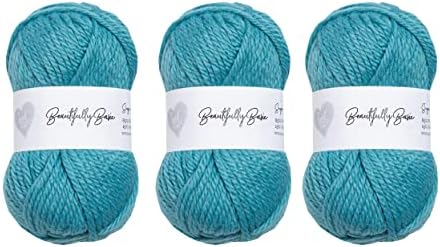 Wool Couture Beautifully Basic Chunky Yarn - 85% Premium Acrylic 15% Virgin Wool Bulky Weight Soft Blend  Easy to Use, Perfect for Beginners  3 Pack of 100g Balls  Ice Cream