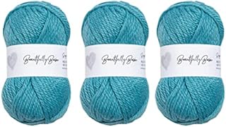 Wool Couture Beautifully Basic Chunky Yarn - 85% Premium Acrylic 15% Virgin Wool Bulky Weight Soft Blend  Easy to Use, Perfect for Beginners  3 Pack of 100g Balls  Lagoon Blue