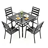 VINGLI 5-Piece Outdoor Dining Set, Metal Patio Dining Set for 4, Square Dining Table with Umbrella Hole & 4 Patio Chairs for Porch, Balcony and Backyard