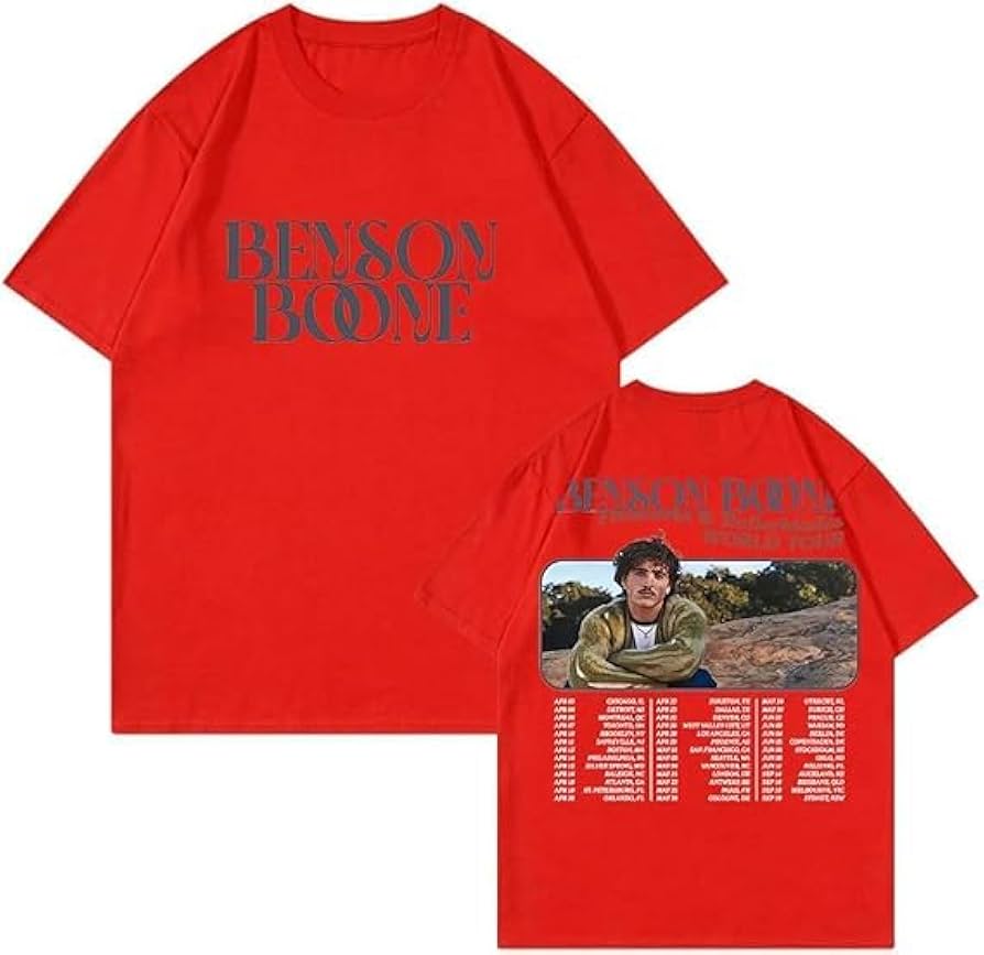 Amazon.com: WRUIF Benson Boone World Tour Short Sleeve Tshirt