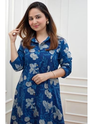 Image of DHRUVI TRENDZ Anarkali Kurta-Set for Women - Viscose Rayon Printed Kurta & Straight Pant | Festive Ethnic Indian Traditional Outfit for Functions & Puja | Lightweight Two Piece Dress for Daily Wear & Holiday Look | 3 /4 Sleeve