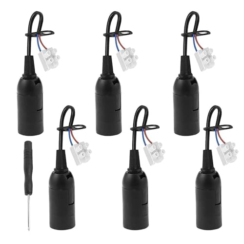 LbsAMP 6 Stück E14 Ersatzfassung 2A 250V Glühbirnenfassung mit 1 Schraubendreher Lampenfassung mit Kabel Schwarze Renovierfassung Baustellenfassung