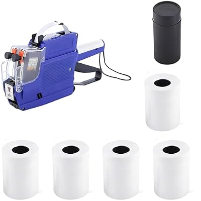MX-6600 Label Tag Machine Kit, 2 Line 20 Bit Label Sticker Machine, 5 Label Rolls, 1 Ink Roller, Smooth Printing, Easy to Use for Retail, Blue
