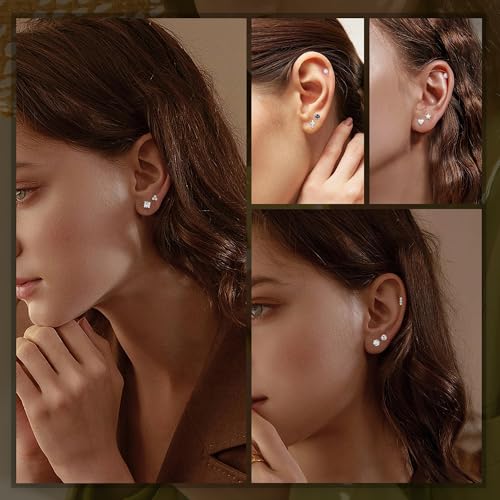 18Pairs 18G Titanium Stainless Steel Stud Earrings Set for Women Men Hypoallergenic Flat Back Cartilage Earring CZ Moon Star Heart Ball Helix Tragus Lobe Stud 6MM 8MM3