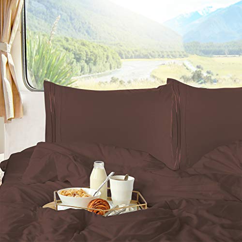 Nestl Chocolate Brown Short Queen Sheets for RV, Hotel Luxury RV Queen Sheets Set, 6 Piece Fitted Bed Sheet Set and Pillowcases, Super Soft, Wrinkle-Free, and Breathable Camper Bedding