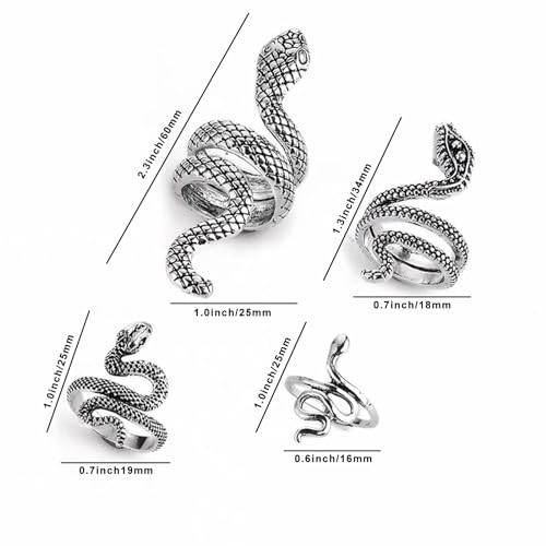 JNTMIKUN Snake Ring, Punk Schlange Ring Set Vintage Schlangenring Schlangen Legierungsring Für Frauen Und Herren Silber (4er Pack)