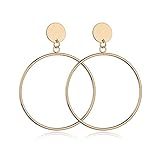 Drop Hoop Earrings for Women Gold Big Hoop Dangle Earrings Geometric Round Circle Disc Drop Earrings
