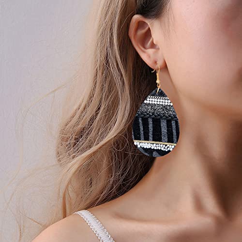 Boucles d'oreilles Drops rétro en cuir rayé pour vos soirées branchées