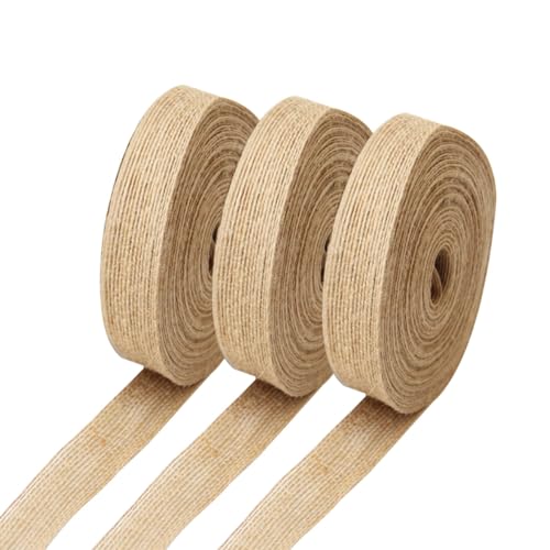 Auriselle 3 Rollos 25 mm x 10 Yardas de Yute Arpillera Cinta de Arpillera, Sisal Anchas Cintas Vintage Sisal Cuerdas Tejiendo de Regalo Lazo Cinta Decorativa DIY Árbol Navidad Decoración Boda