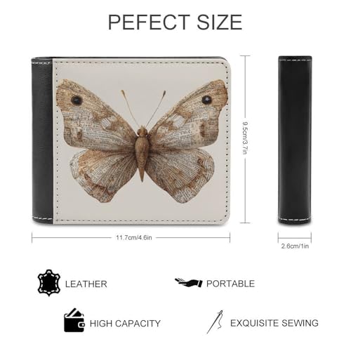 Cute Vintage Neutral Brown Butterfly Soft PU Leather Bifold Wallet, Coin Purse Credit Pass Case, Durable Card-Holder Slim Billfold for Men Woman Money Storage2