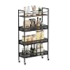 Dunatou Slim Kitchen Storage Cart 4 Tier 59 in Wide Kitchen Slim Rolling Cart Narrow Metal Kitchen Cart with Handle and Wood Top Metal Organization and Storage Shelf for Kitchen Bathroom Black