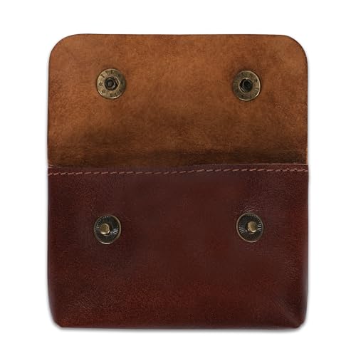 Leather Double Coin Pouch Premium Cash & Card Holder Compact Cable Organizer Travel Makeup Bag, Handmade Artisan Craft Vintage Leather Accessories Multipurpose Wallet & Organizer (Wine)