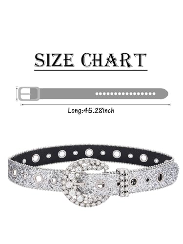 Crystal Genuine Leather Bling Belts for Women, Glitter Silver Diamond Belt Pin Buckle Cowgirl Jeans Pants3