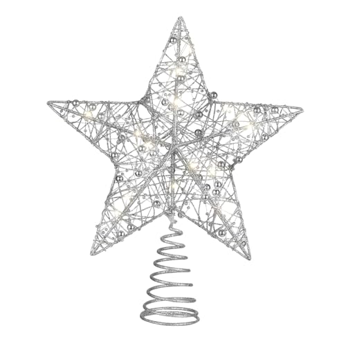 Estrella para árbol de Navidad con purpurina plateada, adornos interiores para fiestas de vacaciones 2