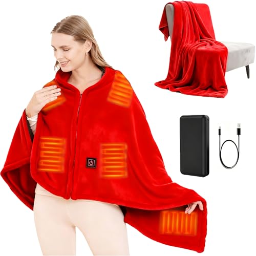 Coperta elettrica USB con batteria da 10000 mAh, 150 x 80 cm, senza fili, 3 livelli di temperatura, flanella singola, Electric Blanket Shawl, coperta termica per ufficio, pausa pranzo, viaggi