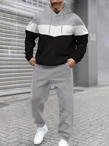 JMIERR Men's Hoodie Tracksuit 2 Pieces Set Novelty Color Block Pullover Fleece Hoodies Long Sleeve Casual Sweatshirt4