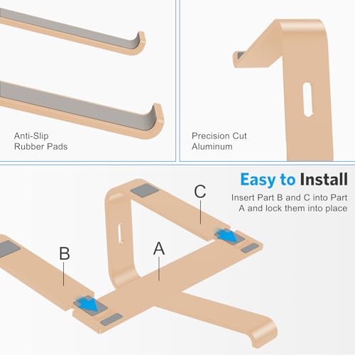 Image of OMOTON Laptop Stand, Detachable Laptop Mount, Aluminum Laptop Holder Stand for Desk, Compatible with MacBook Air /Pro, Dell, HP, Lenovo and All Laptops (11-16 inch), Gold