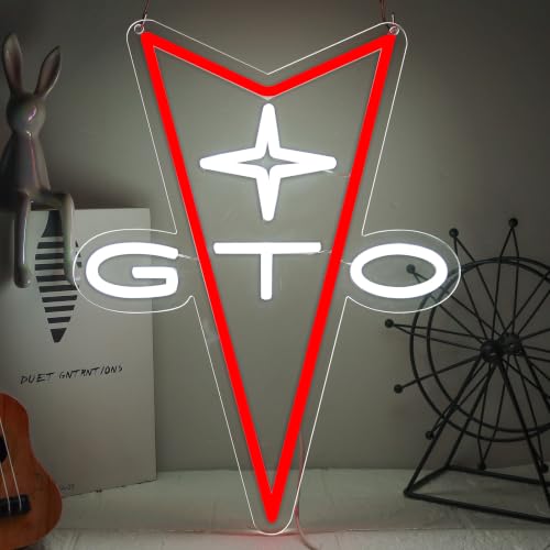 Image of AHlove GTO Neon Car Signs for Store Wall Decor, Led Business Sign Suitable for Man Cave、Bedroom、Garage、Party, Birthday、Christmas Gifts for Boys 5V Power Adapter 16 * 12Inch(white+red)